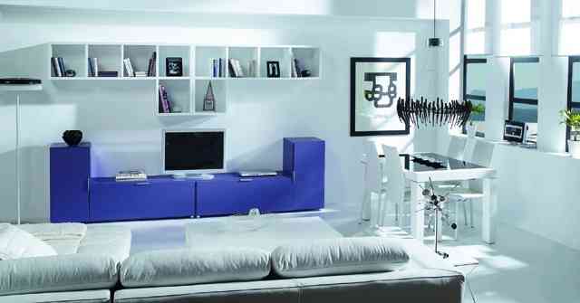 mueble modular en azul y blanco