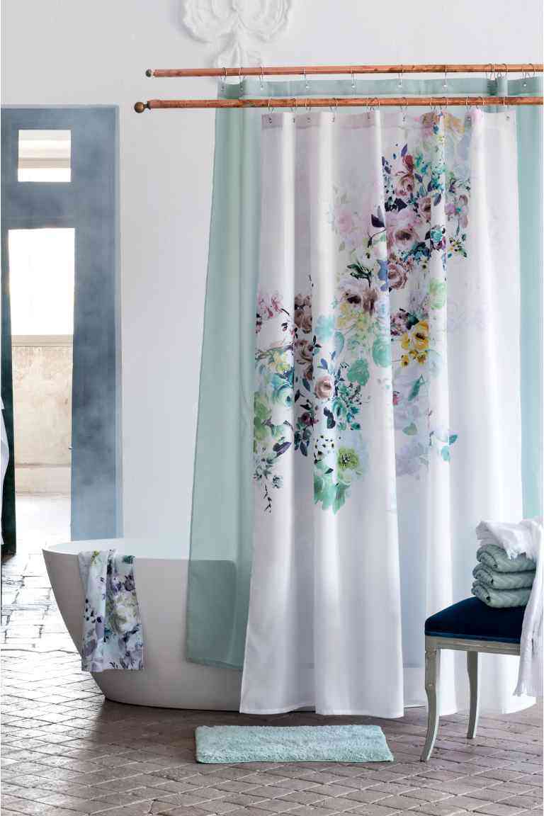 cortinas de baño originales hm flores blanco