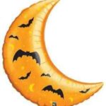 Globo naranja con forma de luna y con murciélagos para Halloween