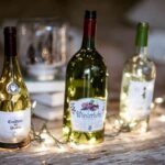 botellas con luces de navidad – lampara navideña – con etiqueta