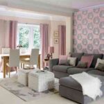 decorar salon lila gris