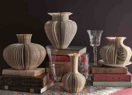 Jarrones hechos con libros 1 jarrones de papel