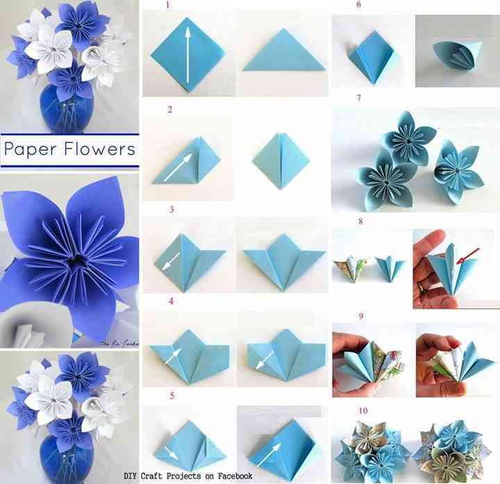 flores origami azules para decorar
