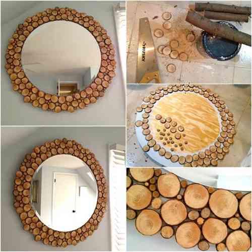 espejo circular con detalles de madera