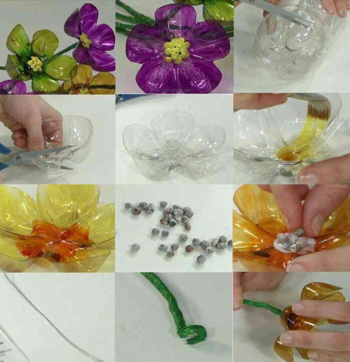 flores de botellas recicladas