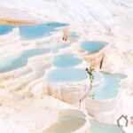 Turquoise water travertine pools at pamukkale