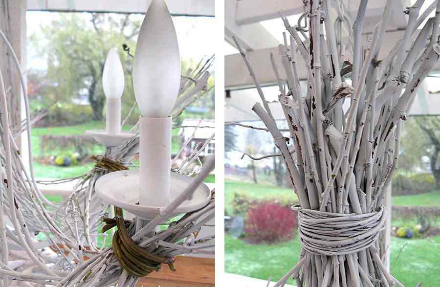 DIY: una lámpara de araña decorada con ramas 13 lámpara de araña paso 6