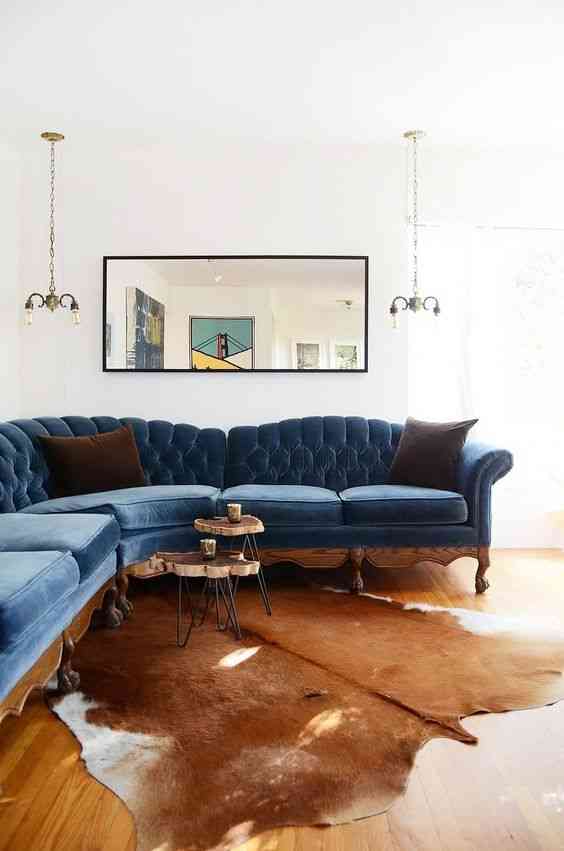 alfombras de piel de vaca honestly sofa azul