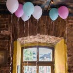 Different colored balloons decoration. Birthday or wedding party
