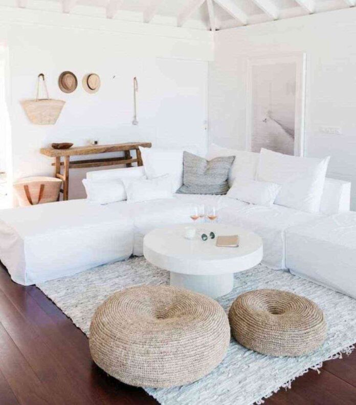 decoración de pisos en blanco y esparto