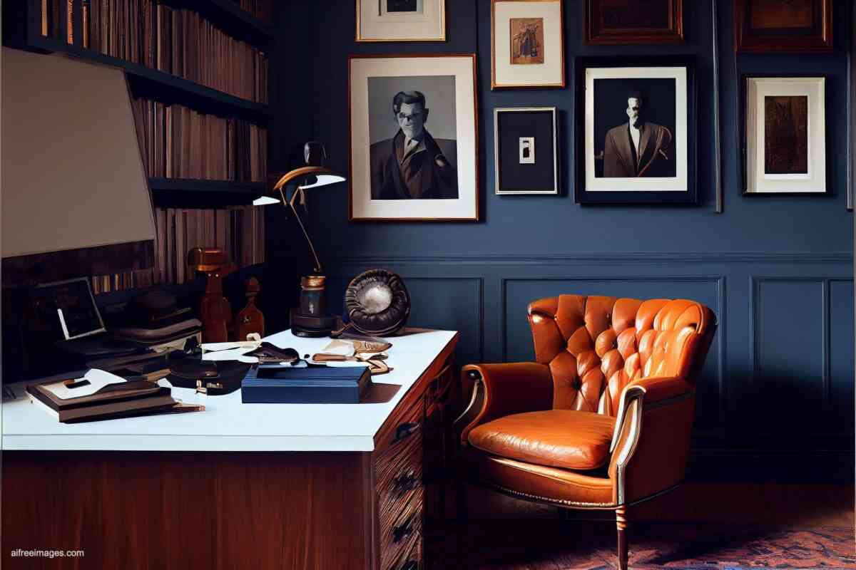 Despachos de oficina con estilo moderno, silla de cuero y muy realistas 3