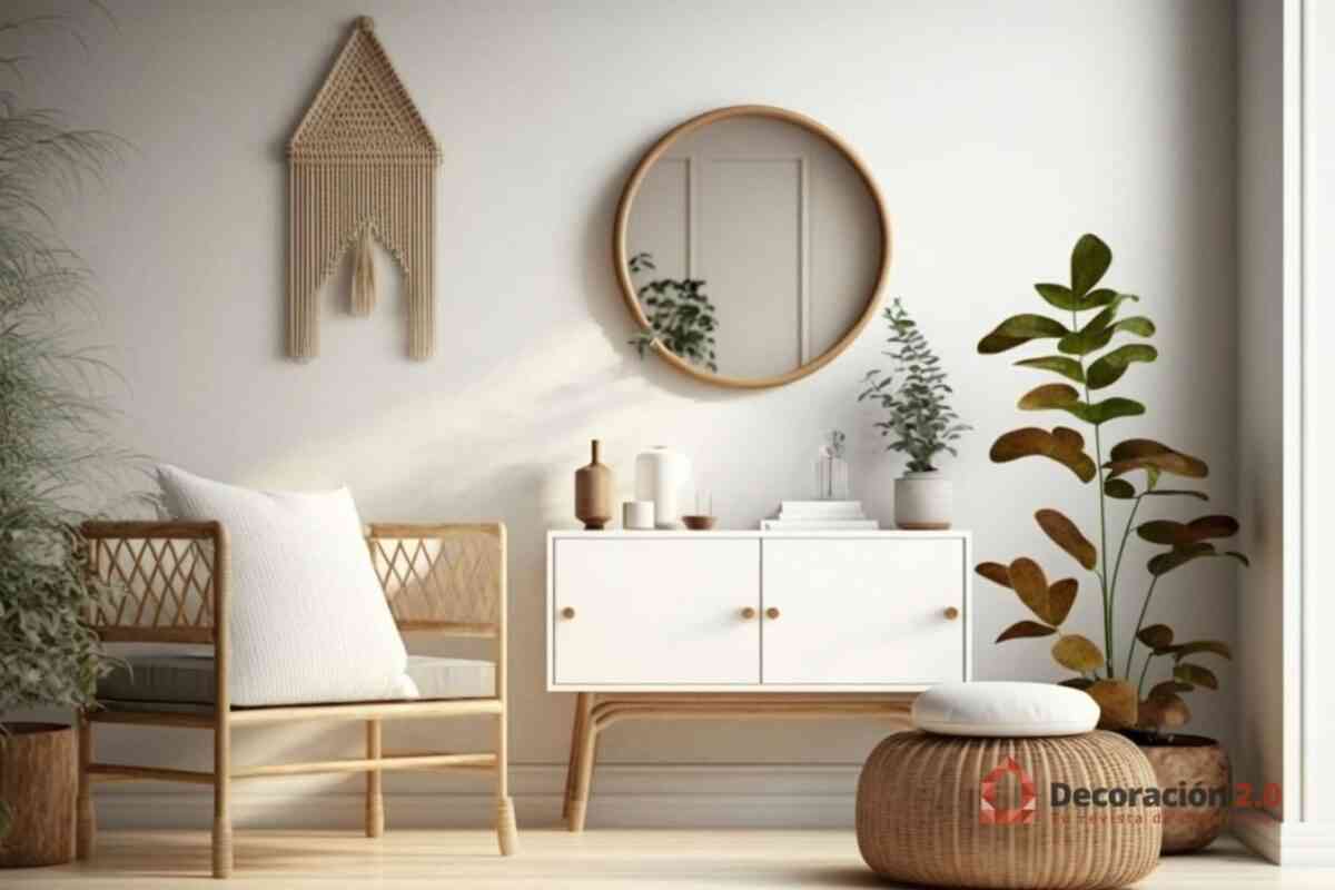 Decoración de un salón con muebles madera blanco estilo escandinavo 3