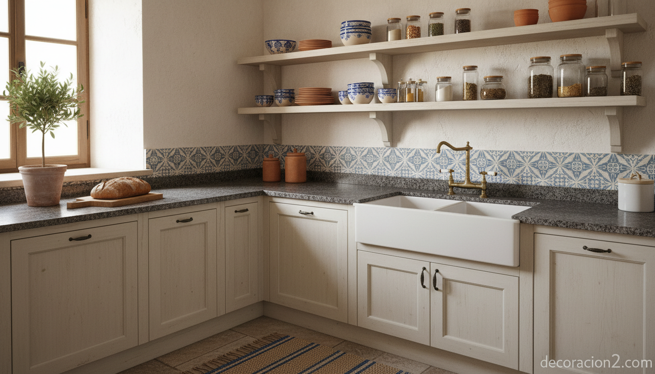 Fregadero de esquina en cocina pequeña con encimera de granito