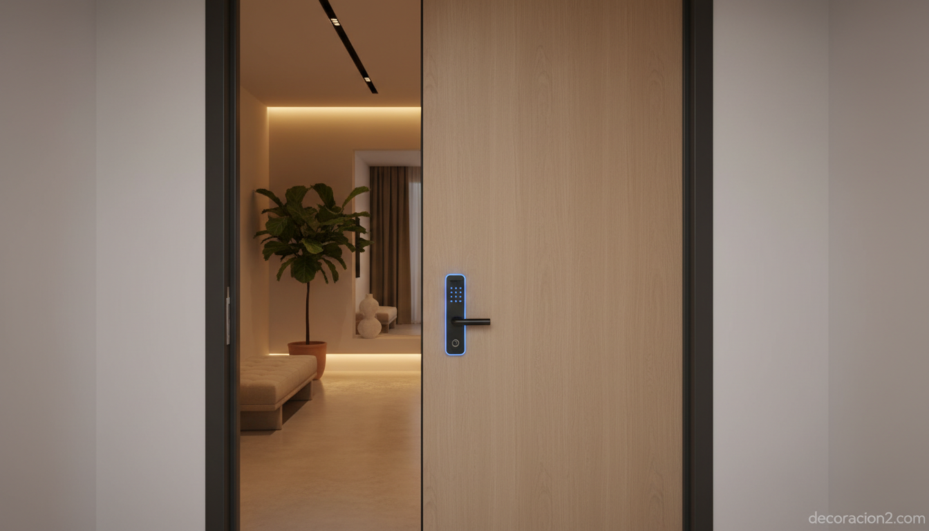 Cerradura inteligente Nuki Smart Lock instalada en puerta de entrada moderna