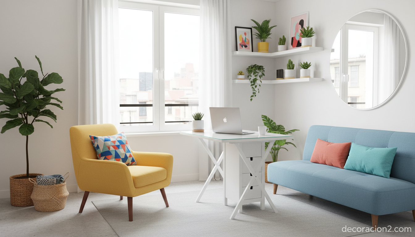 Mesa auxiliar extensible en salón pequeño con estilo contemporáneo