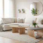 A stylish modern living room with a multifunctional side table that also serves as a magazine rack a