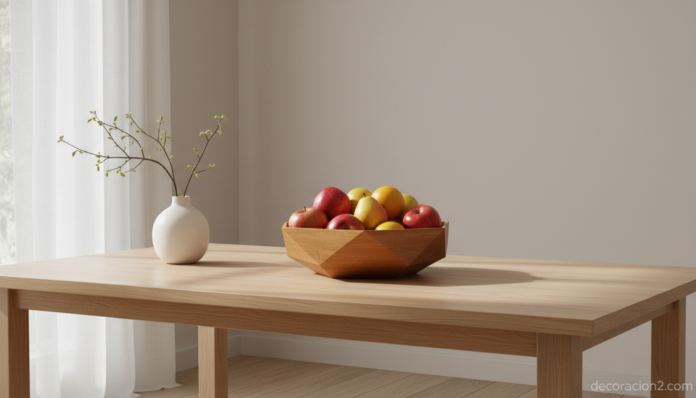 Frutero de diseño Lorea Bowl con fruta sobre mesa de comedor escandinava