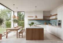 Cocina diseñada desde cero con gran ventanal y distribución en L