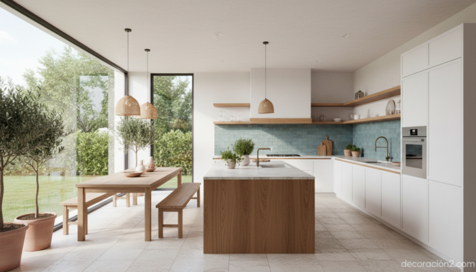 Cocina diseñada desde cero con gran ventanal y distribución en L