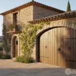 casa-rustica-puerta-garaje-seccional-madera-herrajes