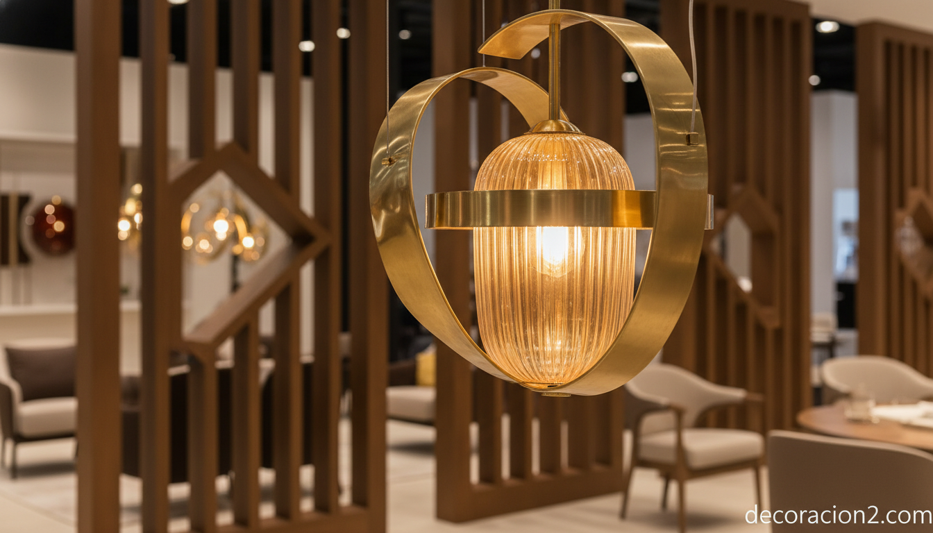 Detalle de iluminación de diseño portugués en feria Exponor