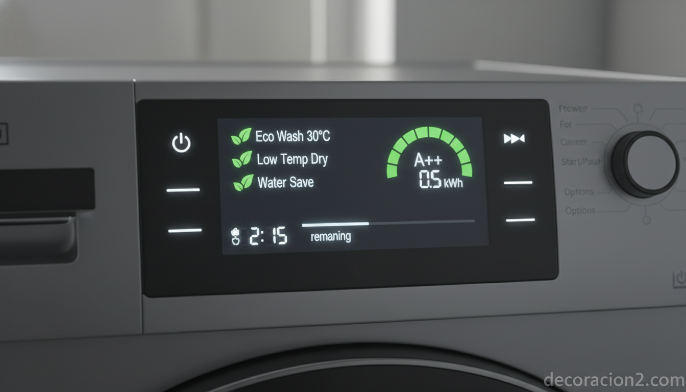 Panel de control de lavadora ecológica con programas de ahorro de energía
