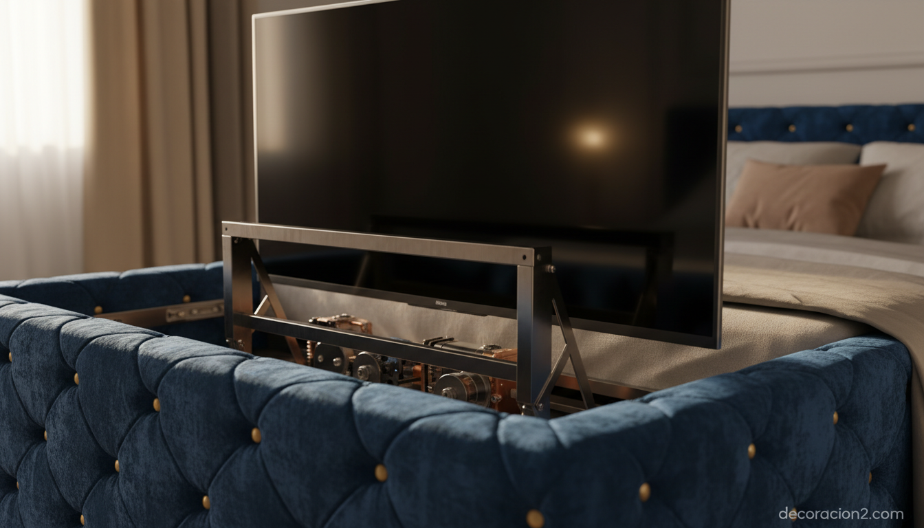 Detalle de pantalla emergente en cama con televisión integrada