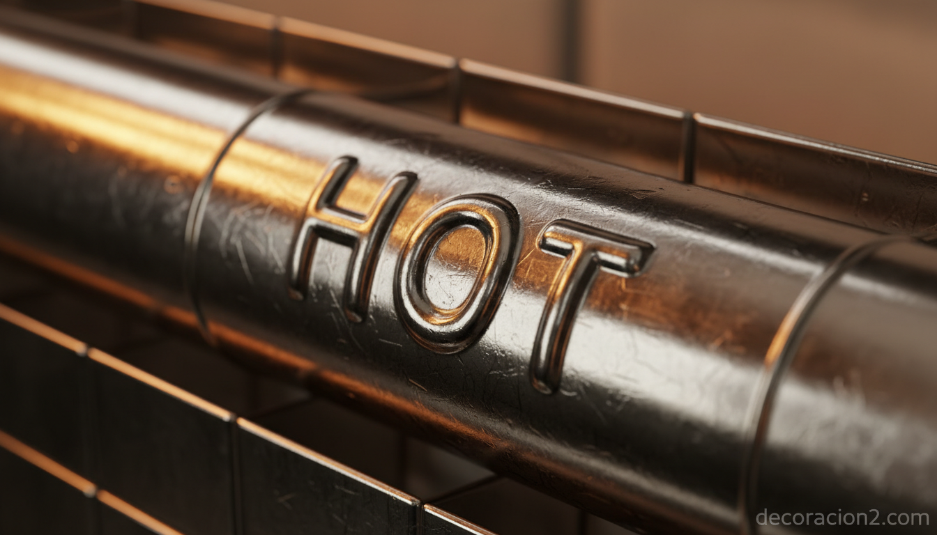 Detalle de la tipografía HOT impresa al vacío sobre acero cromado