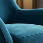 Close-up macro detail of high-quality velvet fabric upholstery on an ergonomic anatomical armchair,