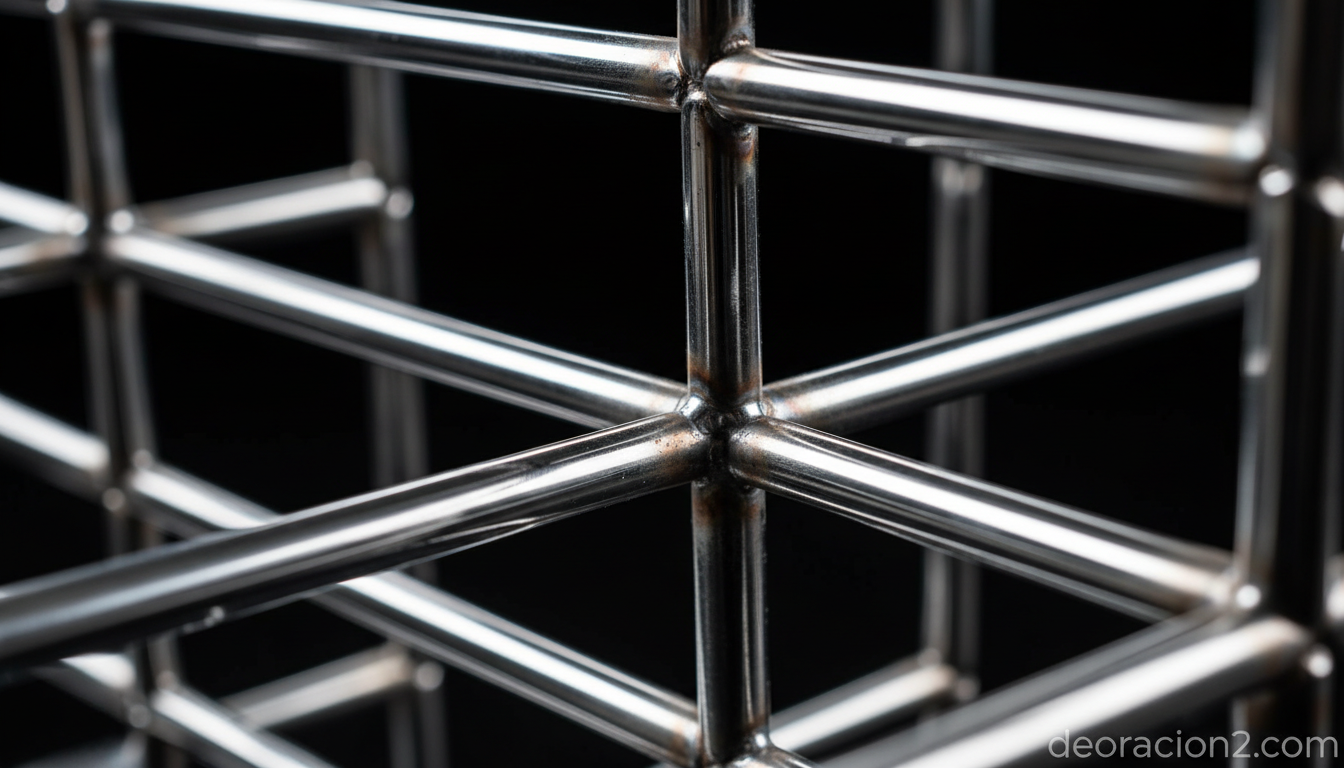 Detalle macro de varillas de acero cromado soldadas de revistero de diseño