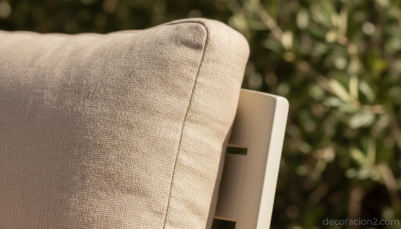 Detalle de cojines XXL y estructura de aluminio lacado de la colección Kama