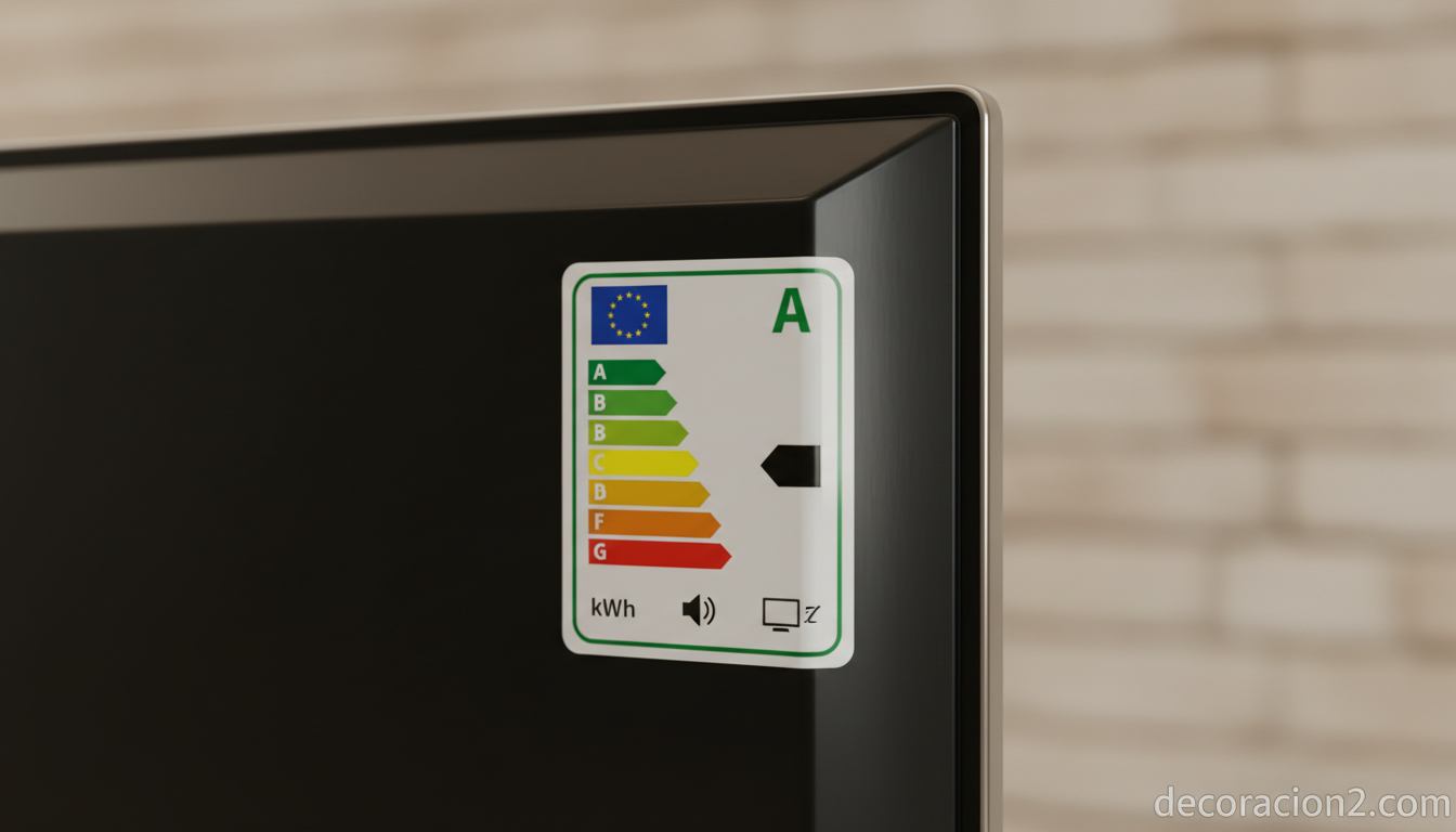 Etiqueta energética clase A en la parte trasera de un televisor ecológico