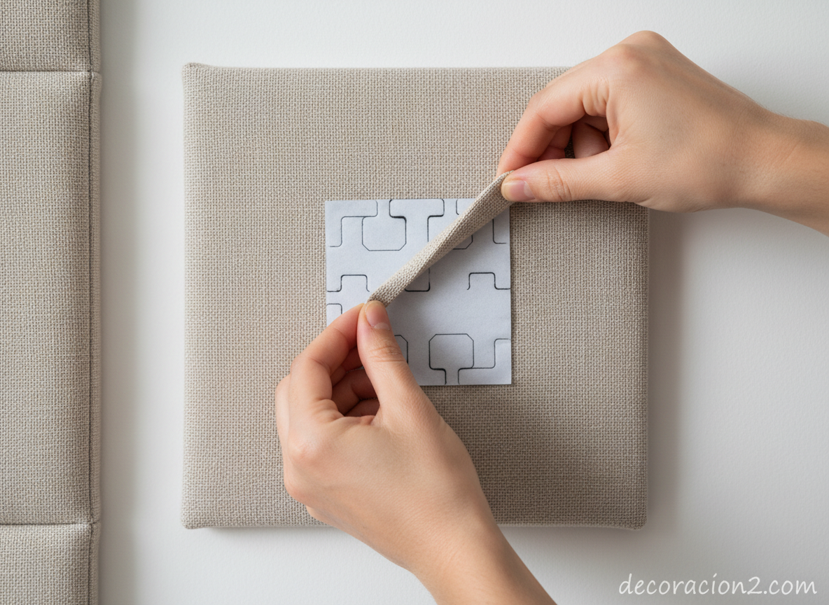 Cabecero tapizado modular autoadhesivo: la solución elegante que se adapta a cualquier cama 2 Sistema de montaje autoadhesivo del cabecero modular DHome sin necesidad de taladros