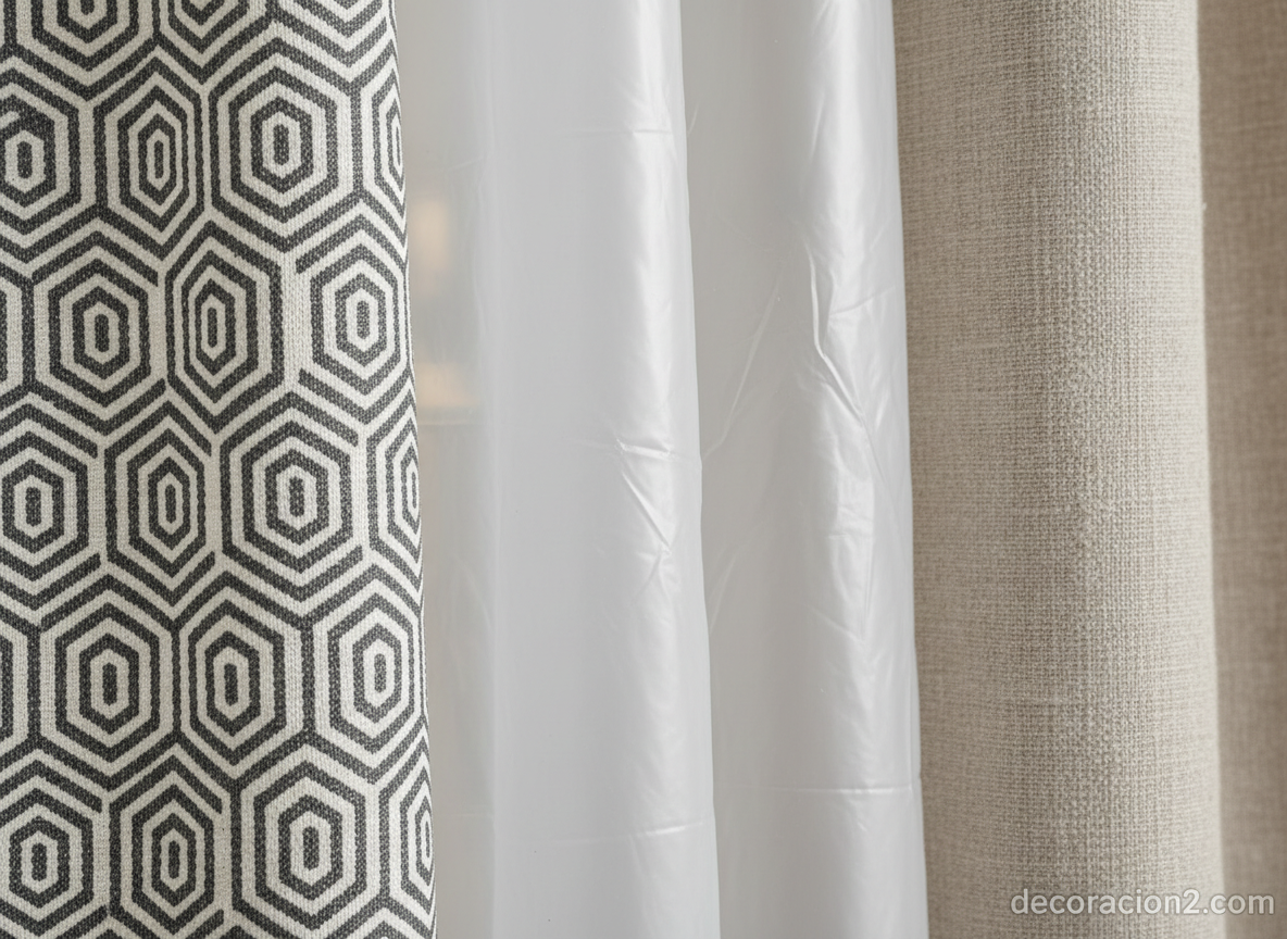 Cortinas de baño elegantes: cómo elegir la que mejor encaja con tu estilo 1 Detalle de texturas de cortinas de baño en diferentes materiales