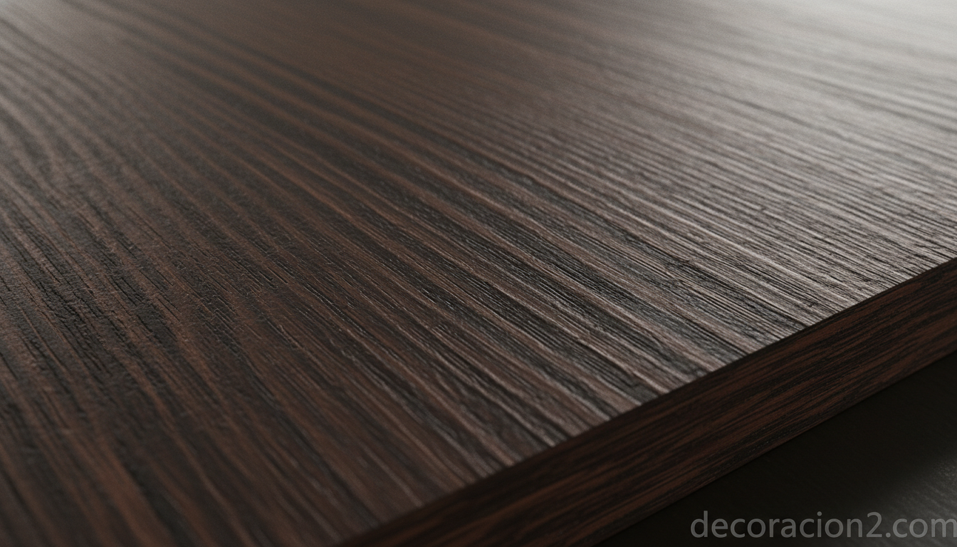 Detalle de la textura Decograin de acero con acabado imitación madera oscura