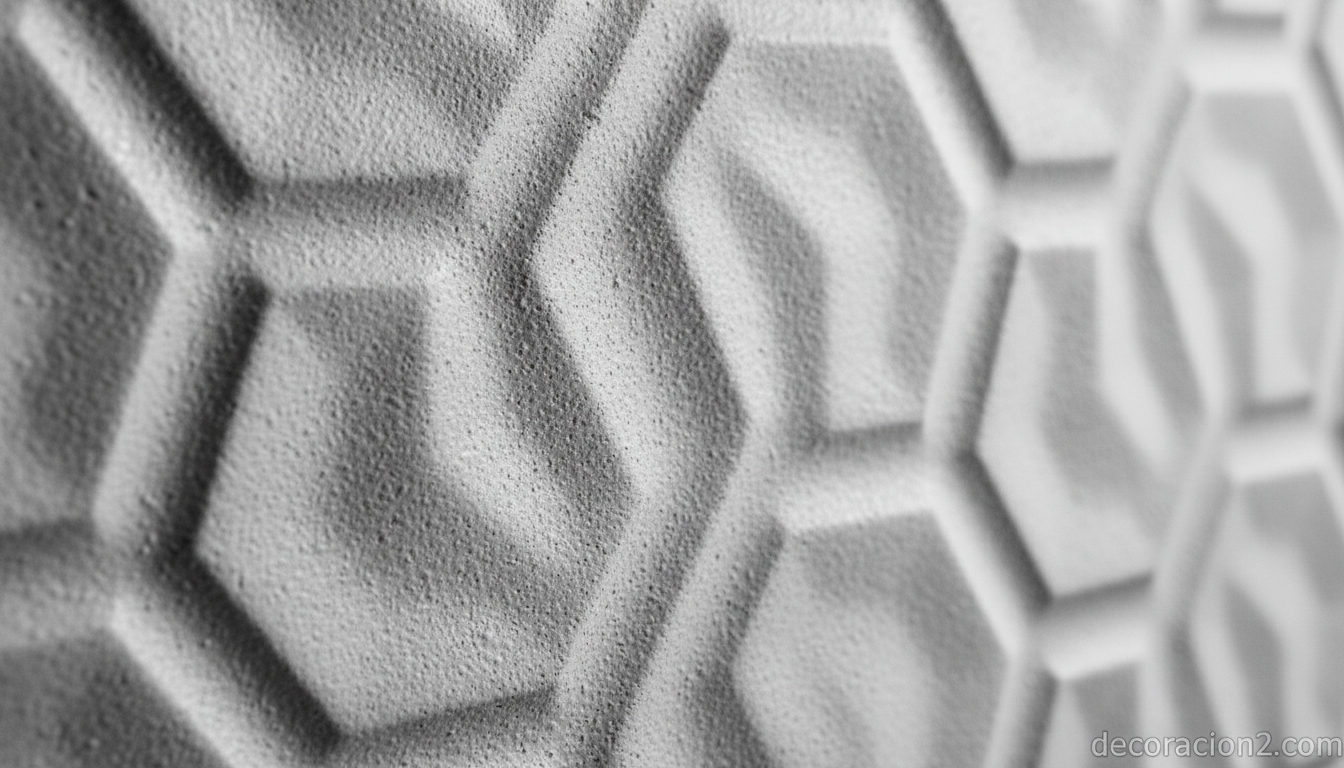 Detalle de azulejo cerámico 3D con relieve hexagonal para pared tridimensional