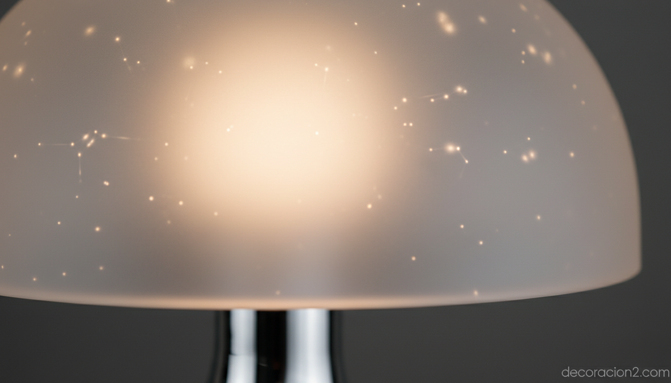 Detalle de la máscara de silicona y pie metálico de una lámpara de diseño