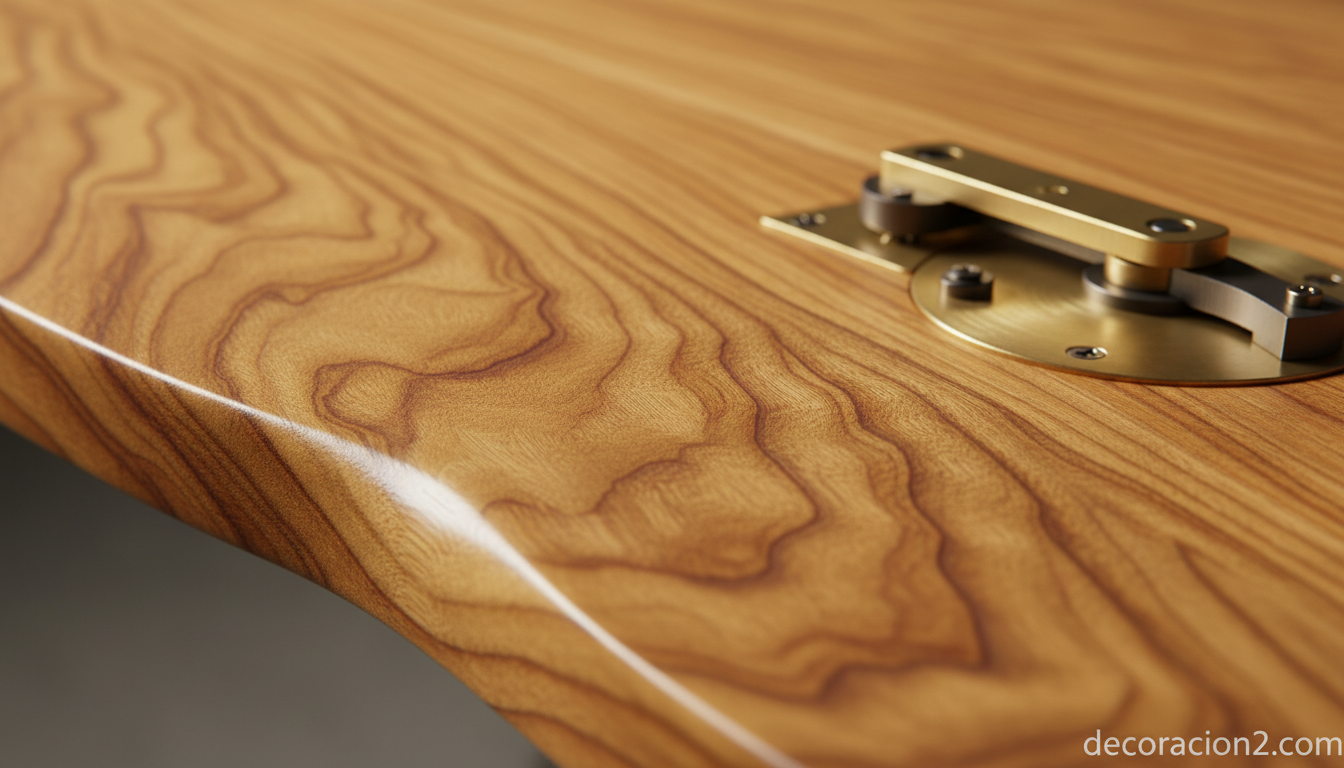Detalle de madera de iroko de la mesa Rotor