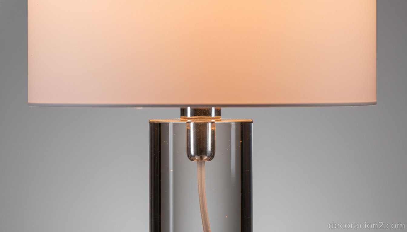 Detalle de lámpara minimalista con base de acrílico transparente