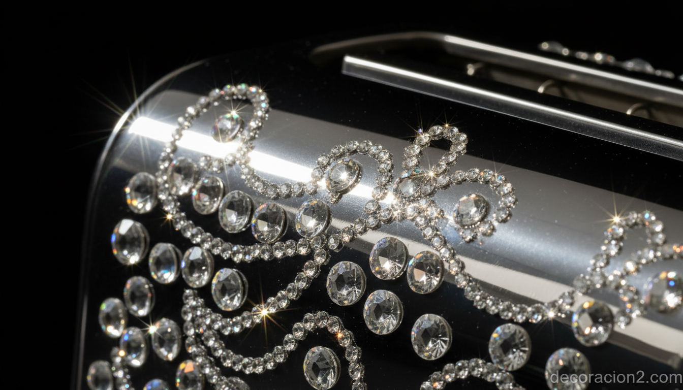 Detalle macro de cristales brillantes sobre una tostadora de acero inoxidable