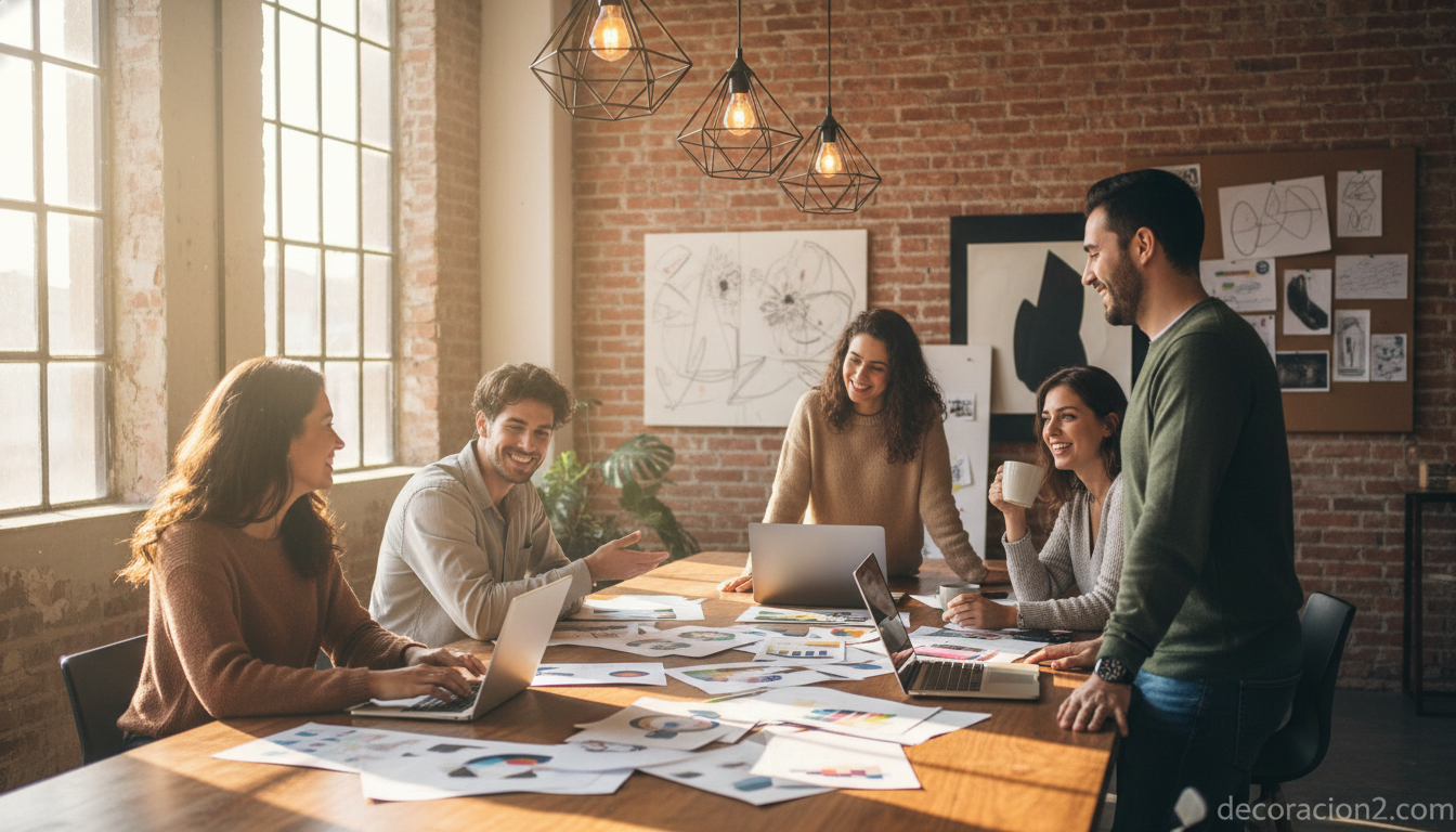 Reunión de diseñadores creativos en un estudio profesional
