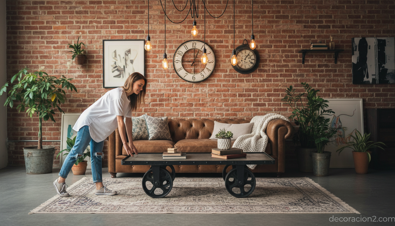 Salón industrial con mesa con ruedas siendo desplazada