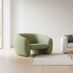 Low-profile rounded thermoplastic armchair designed by Jean Marie Massaud in vibrant green upholster