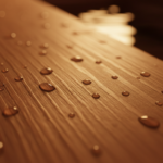 Macro close-up detail shot of the wood grain texture on a Japanese ofuro bathtub, deep cedar wood wi