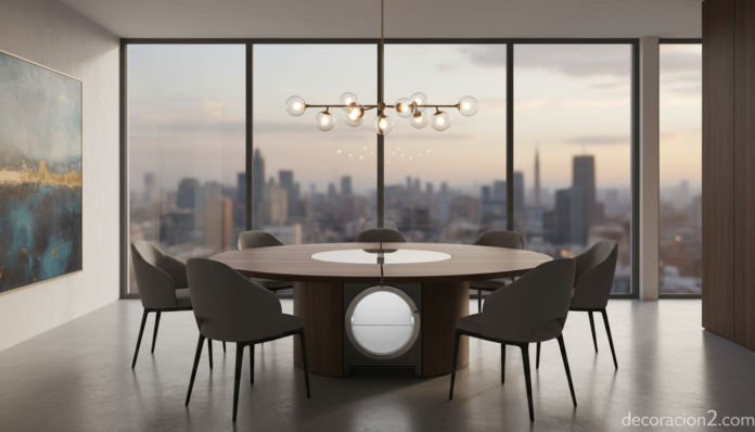 Mesa con nevera integrada Smart Table de Gorenje en comedor moderno