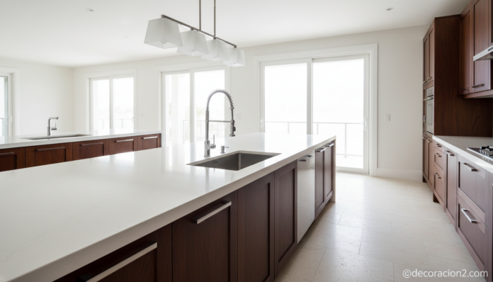Materiales de calidad en cocina moderna con encimera de cuarzo