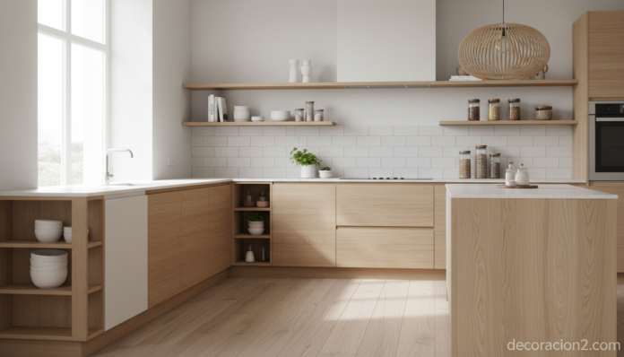 Cocina con muebles funcionales y decorativos bajo la encimera