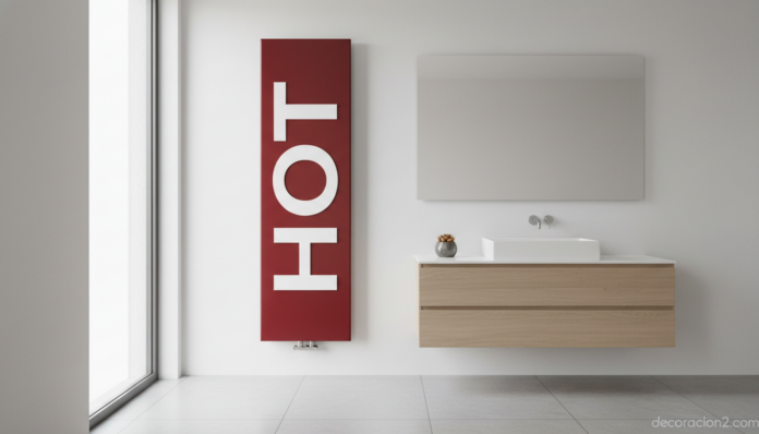 Radiador HOT de Tommaso Colia en color rojo en baño moderno