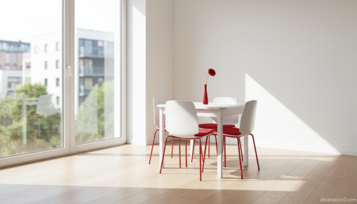 Mesa y sillas minimalistas Kitchenette en salón nórdico