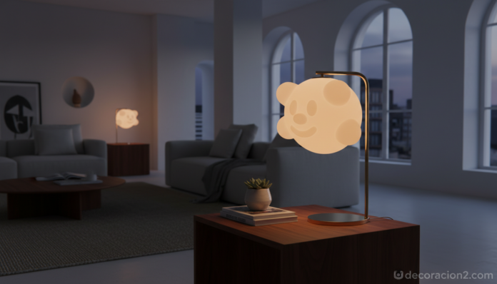 Lámpara de diseño Guiri sobre una mesa auxiliar en un salón moderno